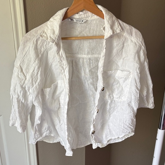 Zara Crisp White Linen Blouse - Picture 1 of 6